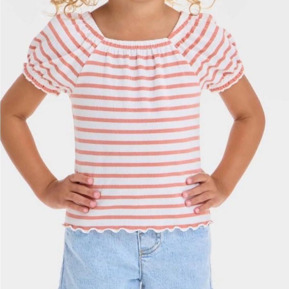 Cat and Jack Terracotta and white stripe peasant top NWT size 2T